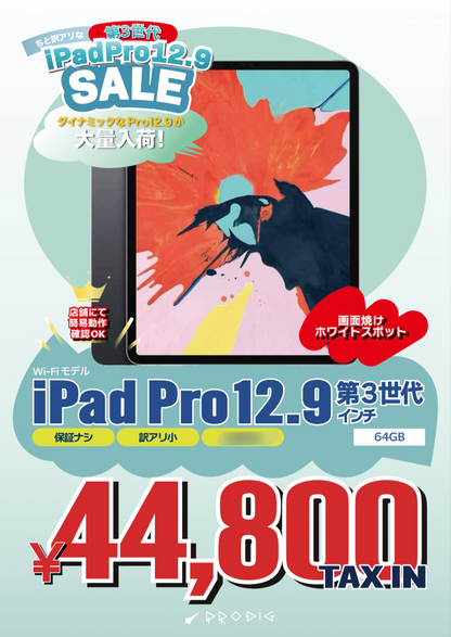 【訳あり・保証無し】iPad Pro 12.9インチ 第3世代（2018年） Wi-Fi 64GB