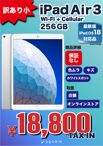 iPad Air 第三世代　訳アリ iPad Air3 2019年 Wi-Fi+Cellular 256GB【訳あり・保証無し】| 中古